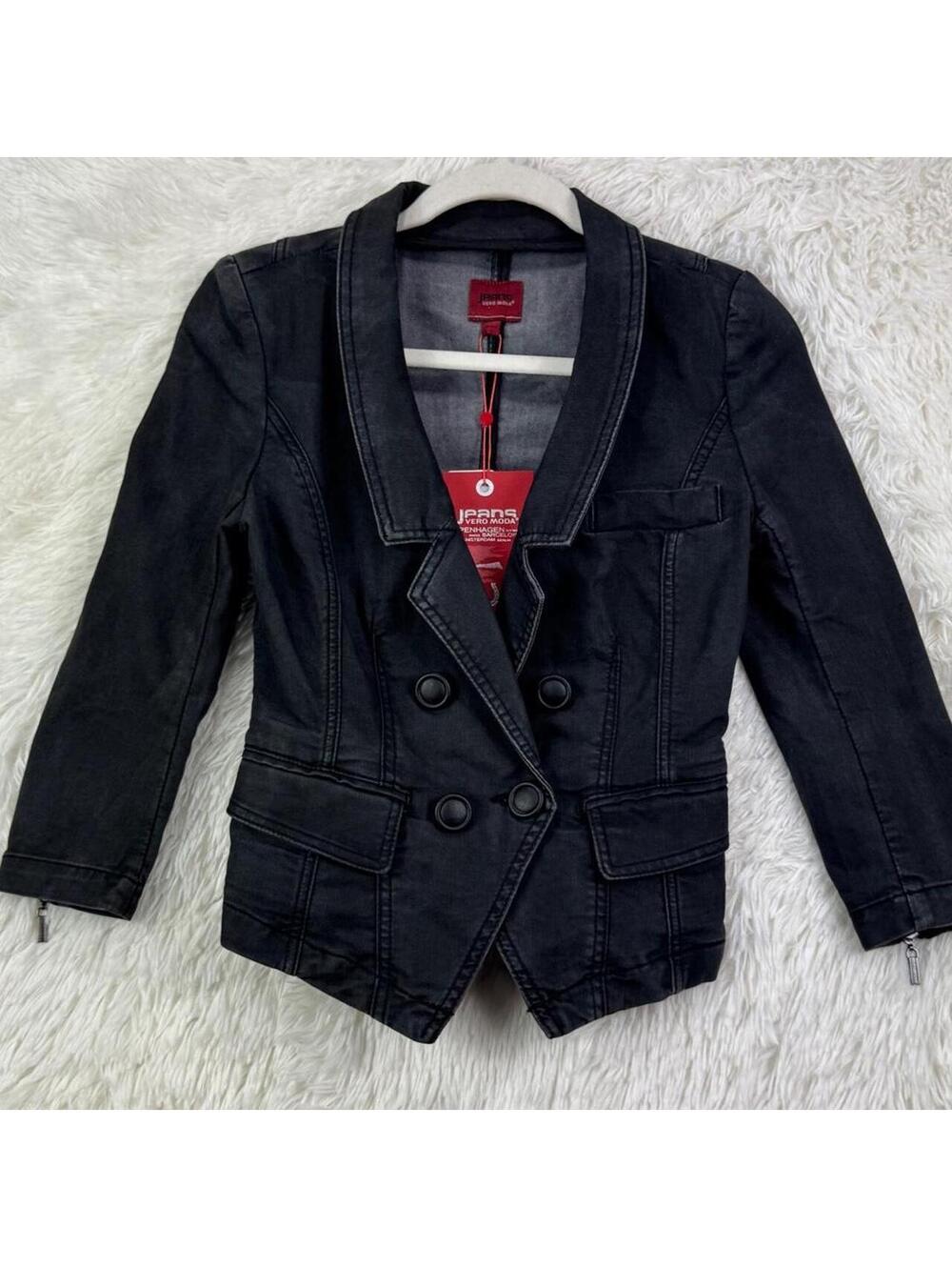 Vero Moda Jeans Black Denim Double Breasted Jacket NWT